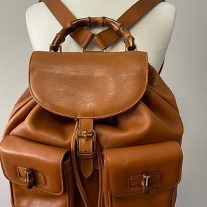 Vintage authentic Gucci caramel bamboo handle leather backpack